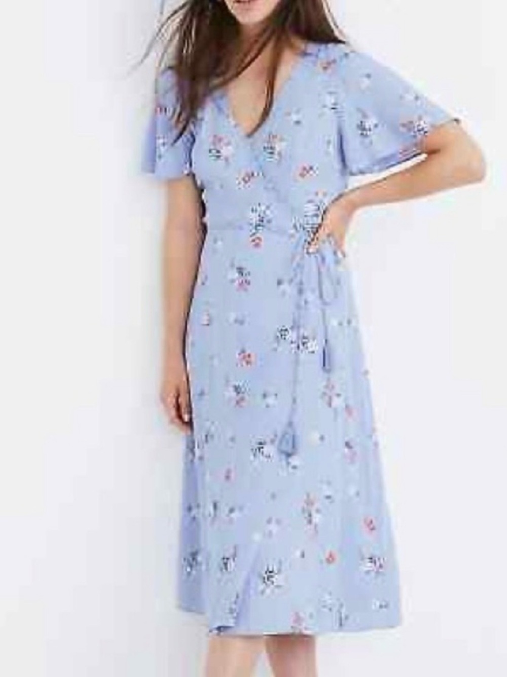 Madewell Light Blue Floral Wrap Midi Dress